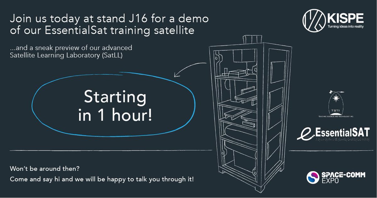 🚨 1hr to go! 🚨 Join us today at #SpaceCommExpo2024, stand J16 for a demo of our EssentialSat training satellite and a sneak preview of our advanced Satellite Learning Laboratory (SatLL) @ 14.00 🛰️