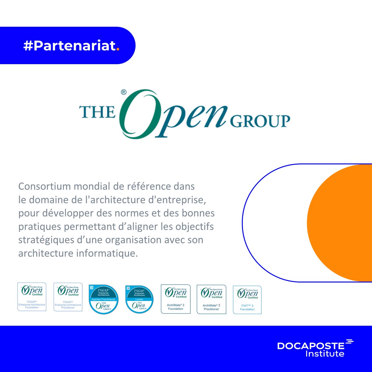 #Annonce | Partenariat🤝
Nous sommes heureux d'annoncer notre partenariat avec <a href="/TheOpenGroup/">The Open Group</a> qui vient renforcer notre engagement à fournir des formations de haut niveau avec des certifications mondialement reconnues. 
<a href="/TOGAF/">TOGAF</a> <a href="/IT4IT_tm/">IT4IT™</a>  <a href="/ArchiMate_r/">ArchiMate(R)</a> #OpenStandards