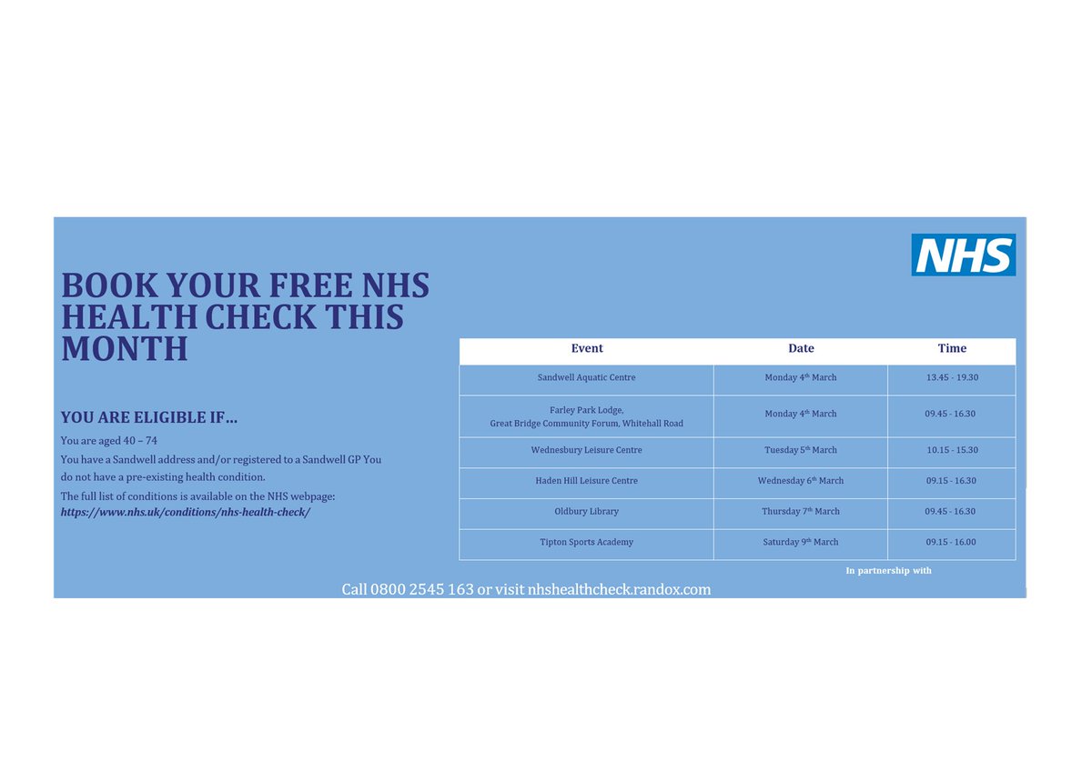 Book your FREE NHS Health Check. #nhs #nhshealthcheck #healthyyou #lookafteryou #yourhealthmatters #getchecked #healthysandwell #keepsandwellhealthy #staywell #healthwatchsandwell #sandwell #communitywellness