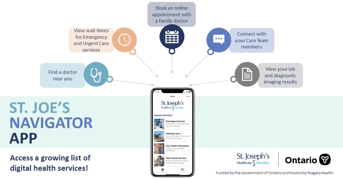 The St. Joe’s Navigator App now includes additional regional and provincial digital health services, including Ontario Structured Psychotherapy West, Healthline, Health811, and more! Learn more about the St. Joe’s Navigator by visiting: stjoes.ca/stjoesnavigator.