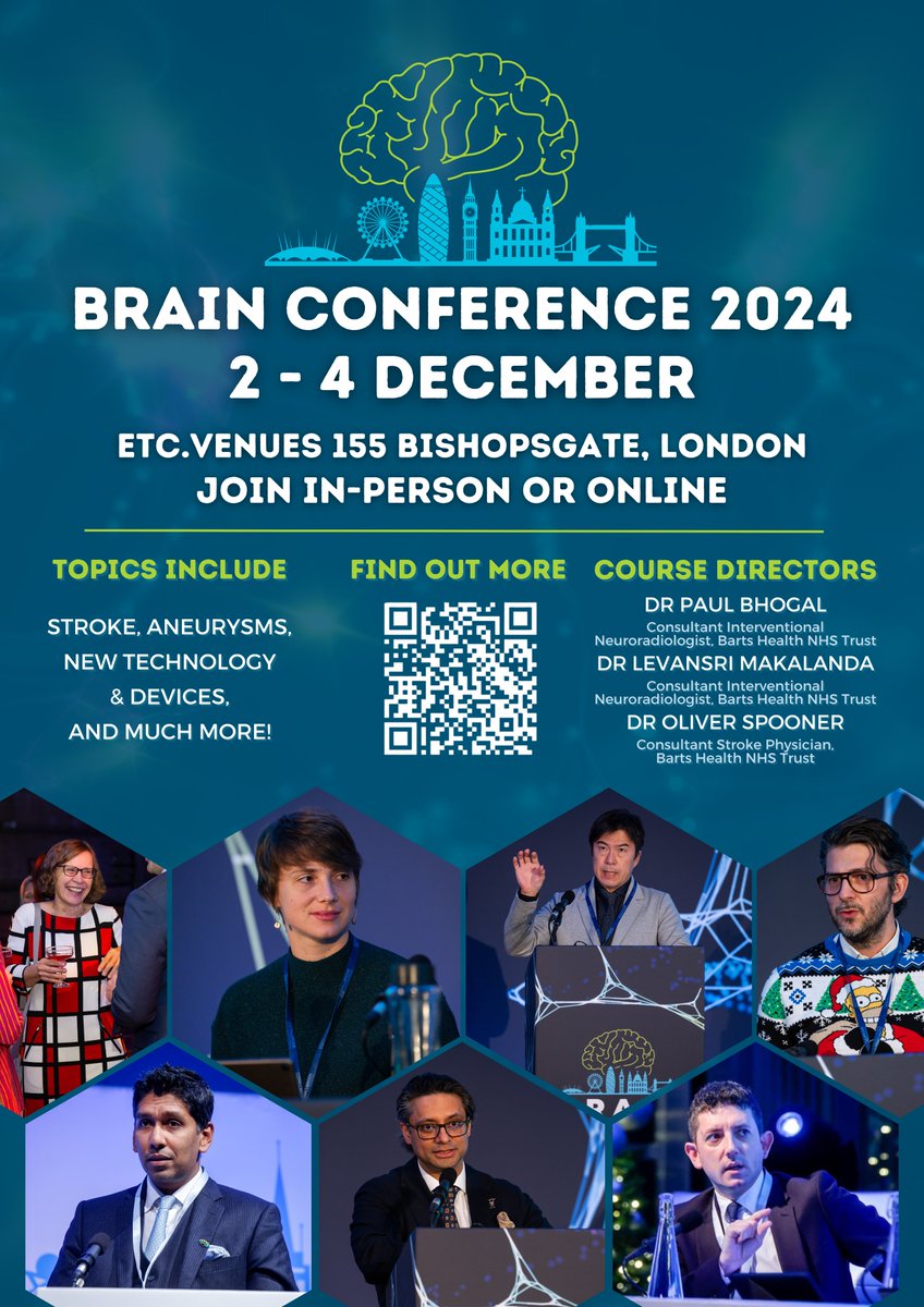 🎉Registration for the fifth annual #BRAINConference is officially open! 👉Secure your spot today to join us in person or online at @etcvenues 155 Bishopsgate, London, on 2-4 December 2024 🧠Topics include #stroke, #aneurysms, new technology and much more!