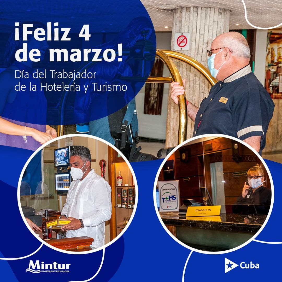 Reciban nuestro reconocimiento en este día los trabajadores de la hotelería y el turismo en #Cuba. La labor de ustedes es de suma importancia para elevar el aporte de este sector al desarrollo de la economía en nuestro país. #GenteQueSuma