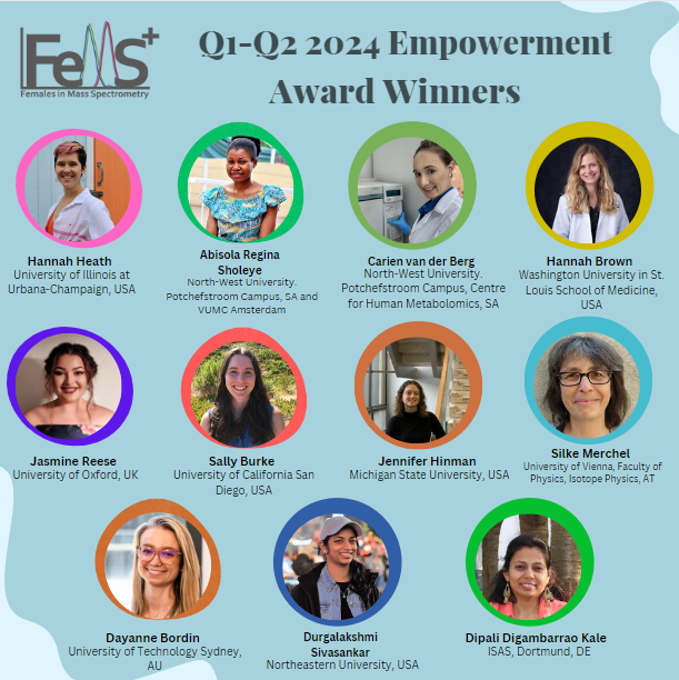 Announcing our Q1-Q2 Empowerment Award winners for 2024! We had enough funds to award 11 well deserving people! Empowerment Awards can be used for conferences, lab supplies, a class, etc. We are grateful that we can support #FeMS+ in this way! #TeamMassSpec