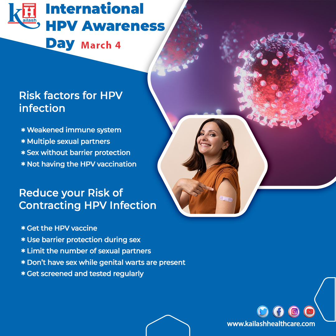 Vaccination is key to preventing HPV-related cancers and genital warts. Get vaccinated early, practice safe physical contact, and stay informed!

Consult our Obst & Gynaecologists: kailashhealthcare.com

#HPV #InternationalHPVAwareness #humanpapillomavirus #cervicalcancer…