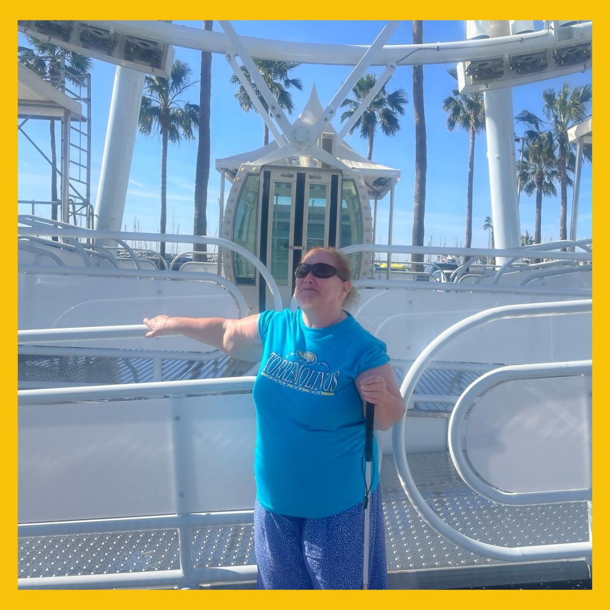 Fidelma from @Avistaclg St. Joseph's, is enjoying every minute of her holiday in the Costa Del Sol. Fidelma and support worker Pauline, are experiencing all the sensations of an open top bus and the big wheel and loving every minute of it!🌞 #TeamAvista #fromsneachtatosunshine