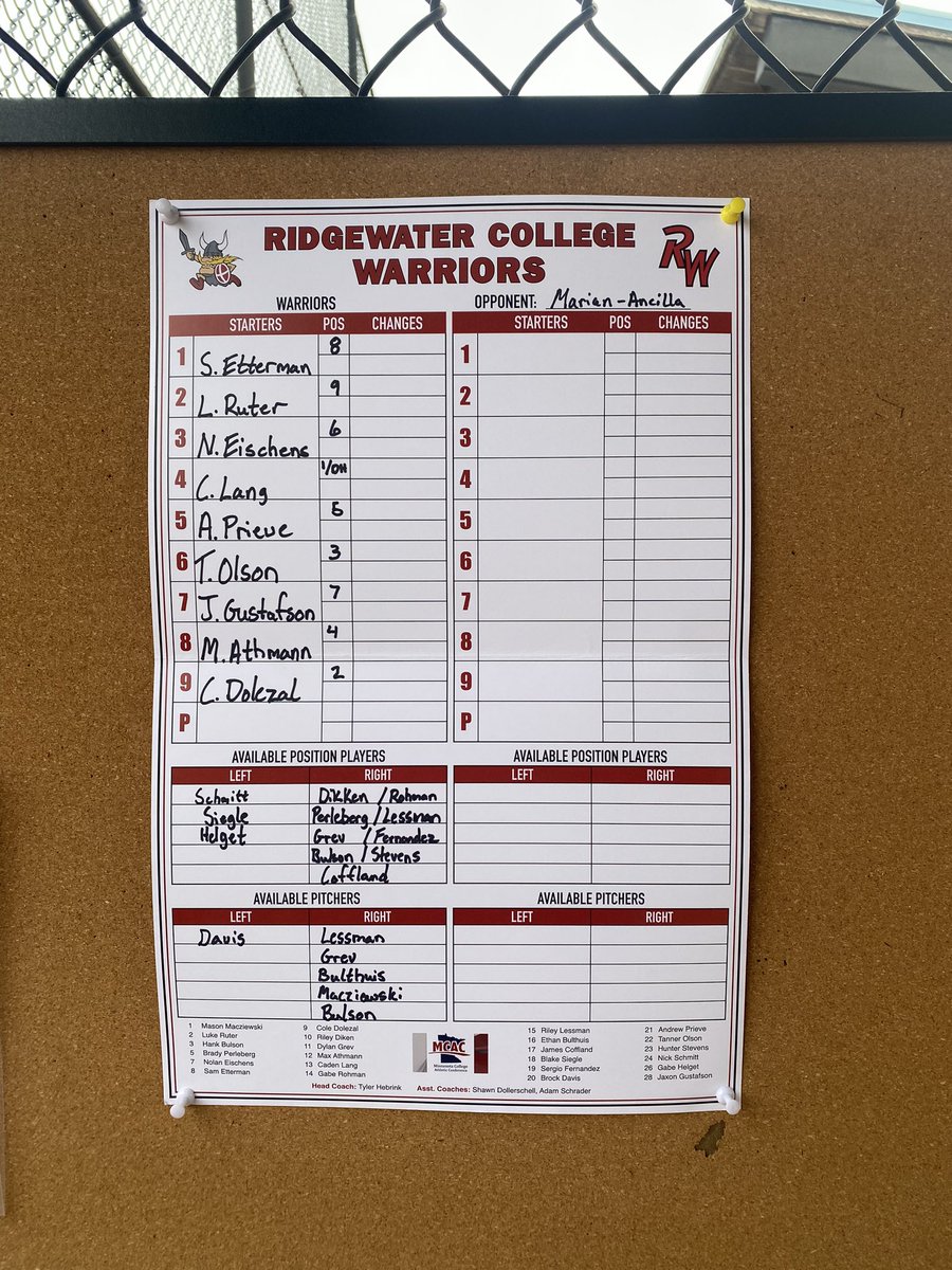 RidgewaterBB's tweet image. This is how the Warriors will open up the 2024 season against Marian-Ancilla. First pitch 9:46.