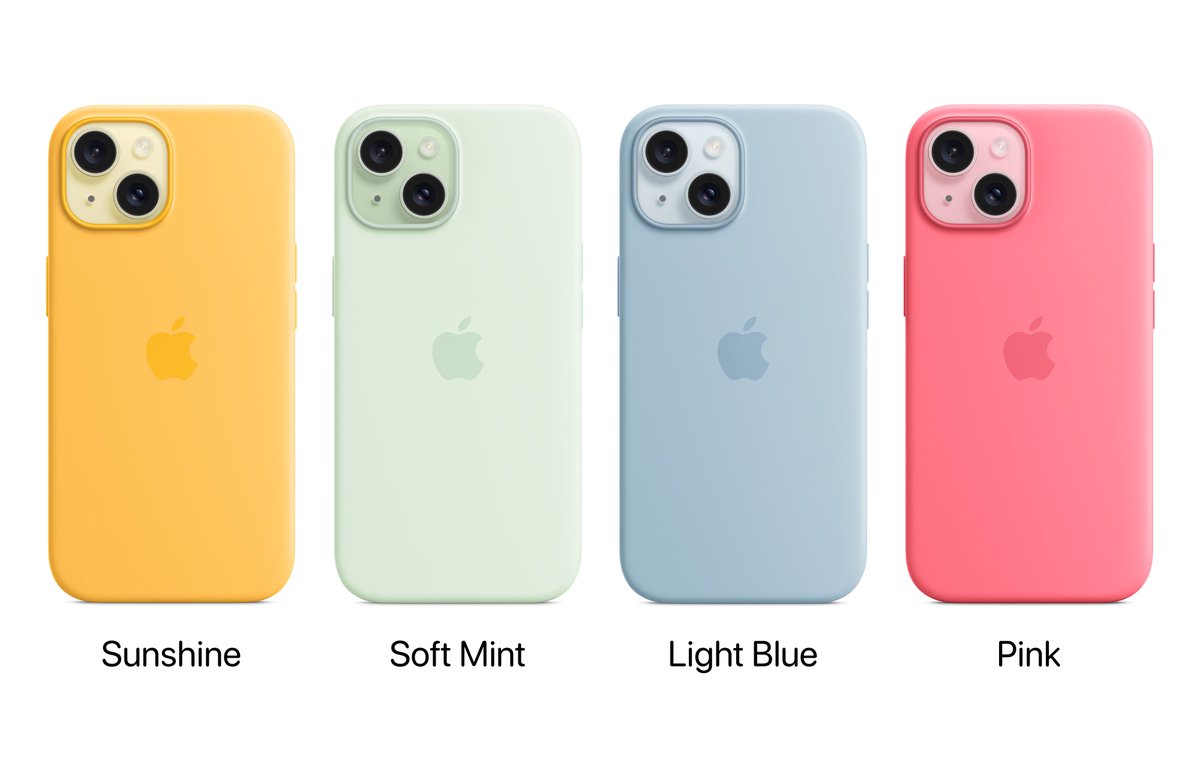 Apple has released new iPhone 15 Silicone cases in new colors

- Sunshine
- Soft Mint
- Light Blue
- Pink