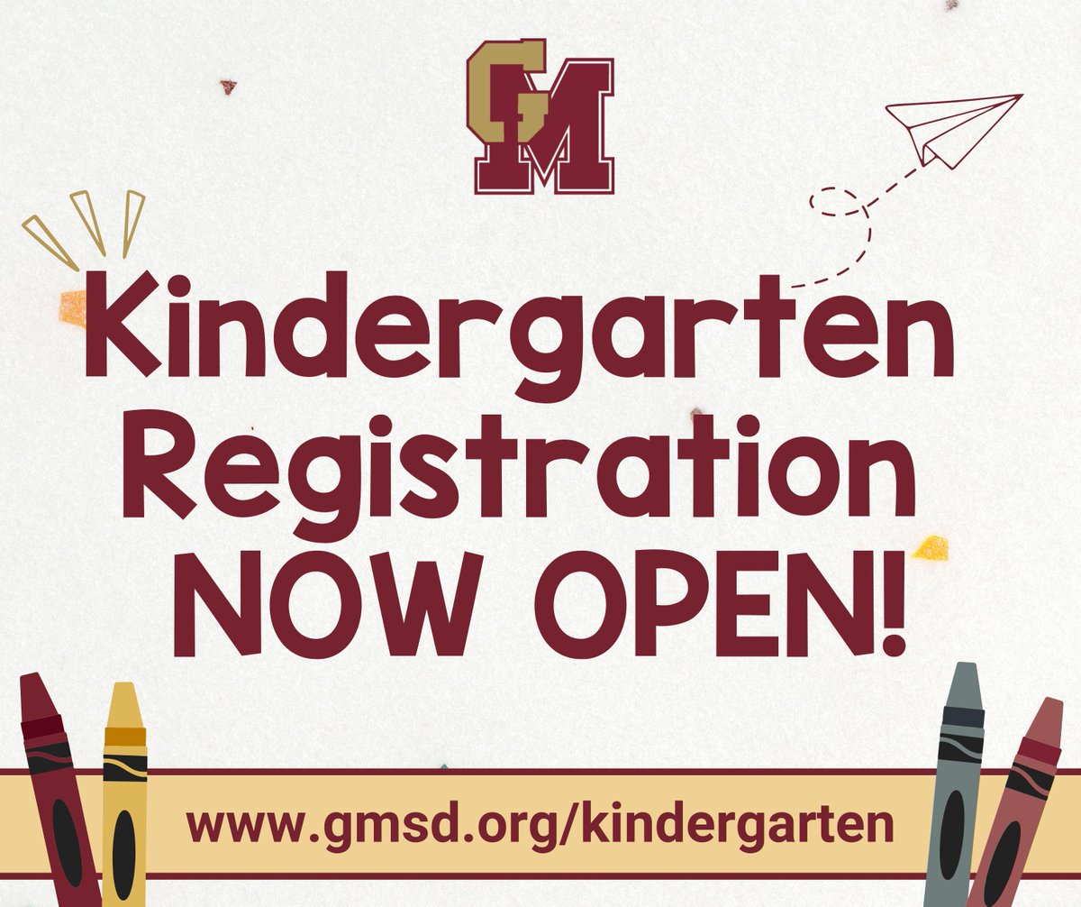 IMPORTANT ANNOUNCEMENT ‼️ Kindergarten Registration is NOW OPEN for the 2024-2025 school year! If you live in the Governor Mifflin School District and your child will be five years old by September 1, 2024, visit gmsd.org/kindergarten to begin the enrollment process!