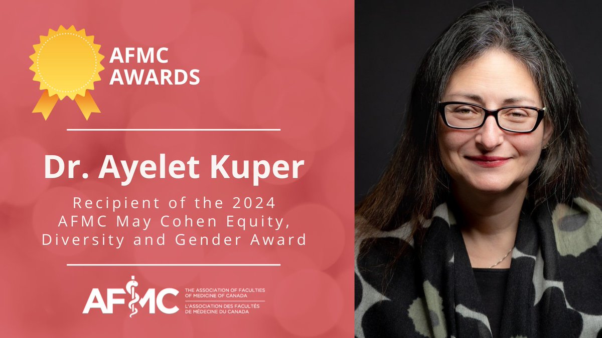 Dr. Ayelet Kuper is the 2024 recipient of the AFMC May Cohen Equity, Diversity and Gender Award. Congratulations! @uoftmedicine #AFMCAwards Learn more: afmc.ca/awards/