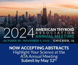 The 2024 ATA Call for Abstract Site is now open! Present your groundbreaking #thyroid research at #ATA2024! Join other leaders in Chicago & showcase your work. Submit your regular call abstract today! ow.ly/2Jic50QIy6f