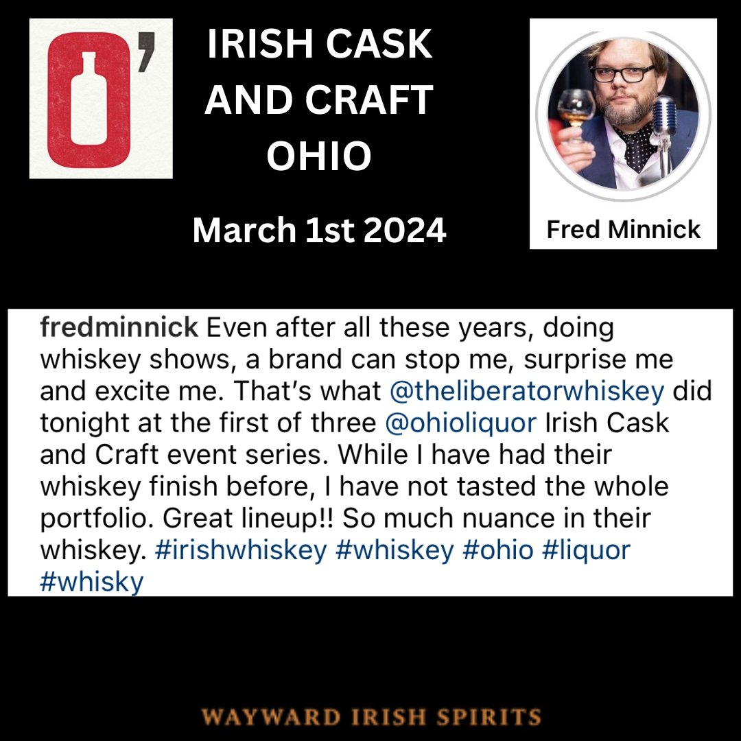 When legendary reviewer @fredminnick says your Whiskey is great, people listen! It means a huge amount when someone of Fred's stature gets what you're trying to do. We had 3 super days making friends in Ohio. Thank you to @ohioliquor for inviting us over. We'll be back.