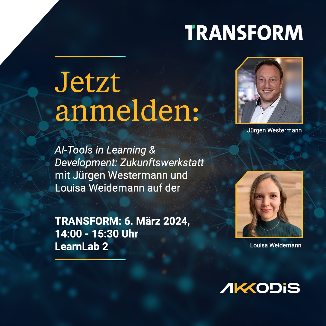 🤖 KI revolutioniert die Welt, auch im Bereich Learning &amp; Development. Am 6. März präsentieren zwei Kolleg:innen die vielfältigen Anwendungen von KI-Tools im L&amp;D-Bereich. ➡️ Neugierig? Jetzt anmelden! #Akkodis #SmartIndustry #SmarterFuture #Innovation