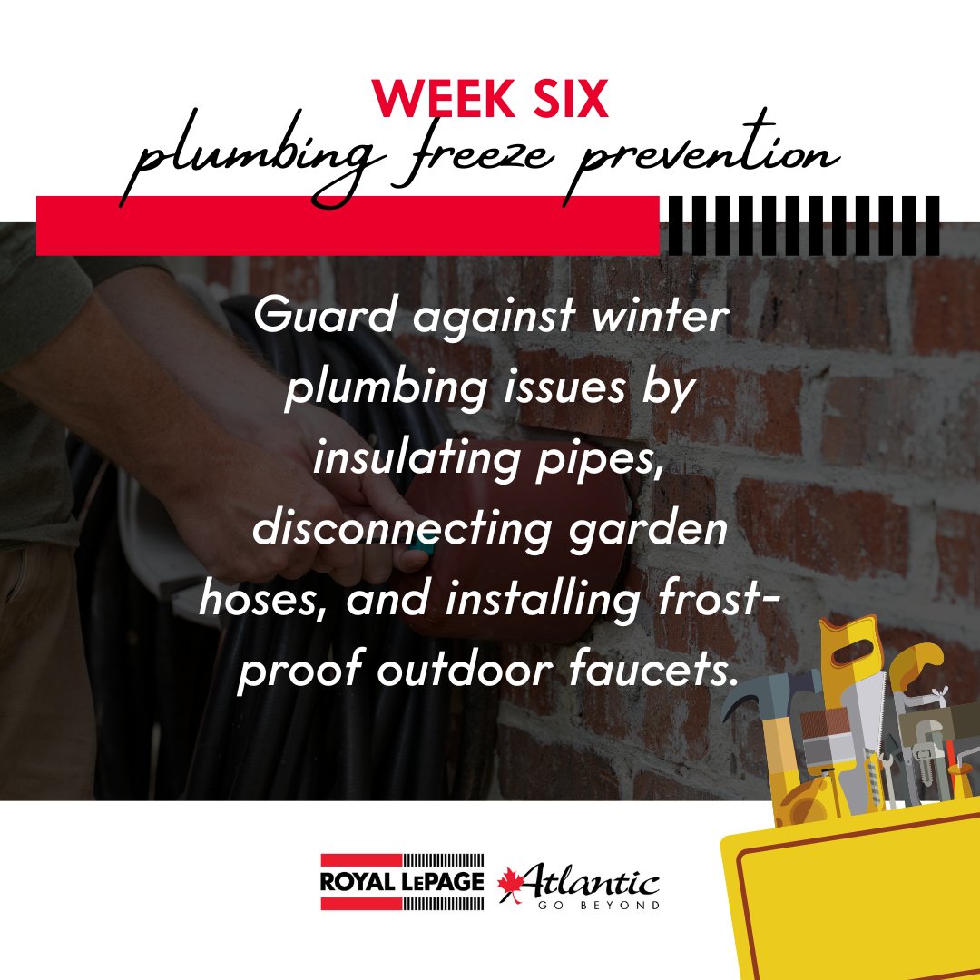 Protect your pipes from freezing temperatures! Insulate exposed pipes, disconnect garden hoses, and consider installing frost-proof outdoor faucets. Avoid costly winter plumbing issues.

#MaintenanceMonday #FreezePrevention #RLPA #GoBeyond #RoyalLePage #RoyalLePageAtlantic