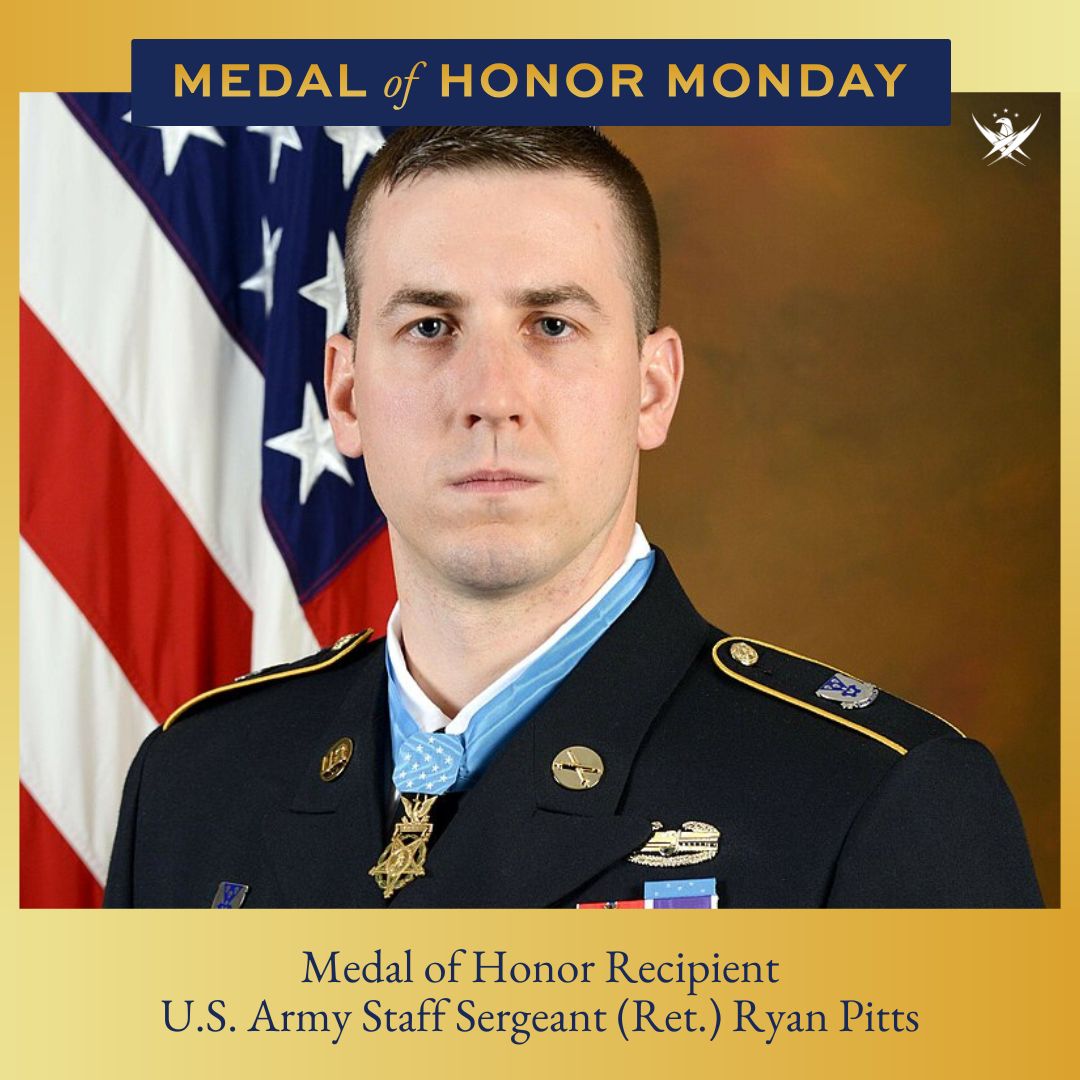 On #MedalofHonorMonday, we recognize U.S. military hero U.S. Army SSG (Ret.) and  MOH Recipient Ryan Pitts. Ryan received the MOH for his courageous actions during combat operations in Afghanistan in 2008. Thank you for your service. We salute you!