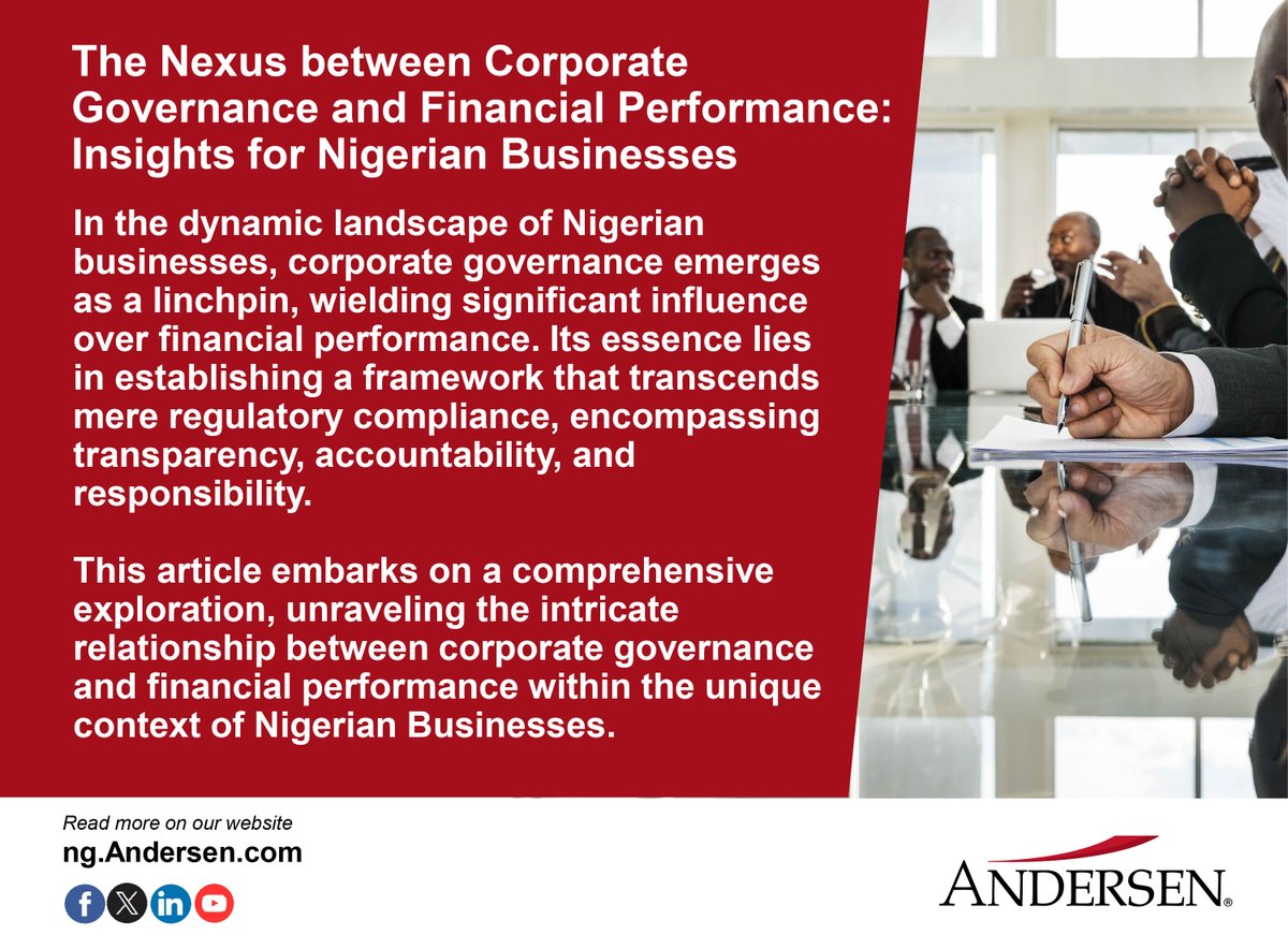 AndersenNigeria's tweet photo. Unlocking the potential of Nigerian businesses through robust corporate governance practices. Dive into the nexus between governance and financial performance.

https://t.co/acQ90TaeIR

 #CorporateGovernance #FinancialPerformance https://t.co/7xDdwAM6WB