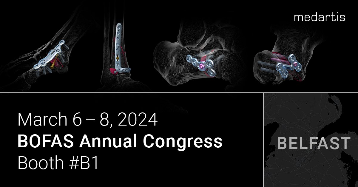 We're excited to participate in the upcoming #BOFAS Annual Meeting in #Belfast next week. We can't wait to connect with you in person and learn about your experience with Medartis products.

#medartis #footandankle #surgery