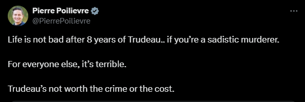 If you live in Canada and your life is not terrible it's because you are a sadistic murderer? Now you're up to date.