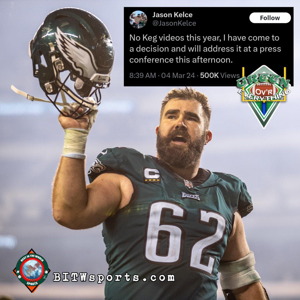 #Eagles Center, Jason Kelce will meet w/ the media Monday Afternoon at approximately 1pm. #flyEaglesfly #NFL