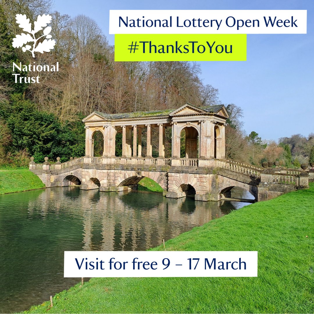 Not long now until you can visit Prior Park for free with your National Lottery ticket. It's a chance for us to say #ThanksToYou for helping raise funds that support the places we care for. 

#NationalLotteryOpenWeek - Sat 9 - Sun 17 Mar. Bring your National Lottery ticket.