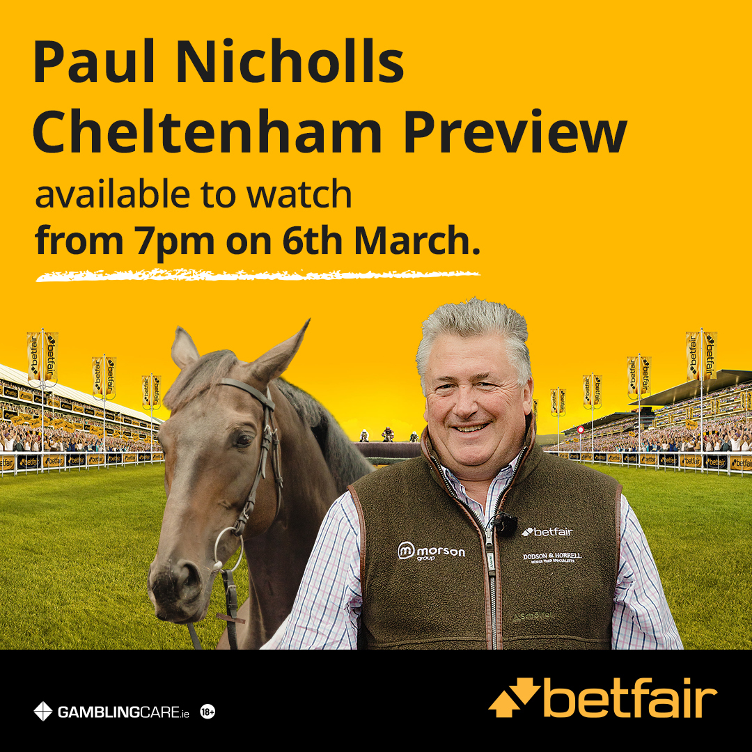 BetfairRacing's tweet photo. 🚨 Our Cheltenham 2024 previews are almost here:

🗓️ March 6th @PFNicholls

🗓️ March 7th Racing...Only Bettor with  @V_Binnie_Ryle @DarylCarter7 @tony_calvin and @kevinblake2011

🗓️ March 8th @rachaelblackmor 

Watch or listen across the Betfair network: