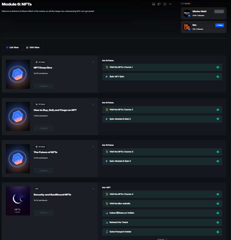 AltcoinBoard's tweet image. 6️⃣ Module 6: NFTs
🔸Mission Web3 Quiz Ans

🔗Go to:- galxe.com/MissionWeb3/ca…

1. NFT Deep Dive 
Ans:- B , C , C   

2. How to Buy, Sell, and Forge an NFT 
Ans:- C , C , B , B , A   
 
3. The Future of NFTs 
Ans:- B , B , B , A , C

#missionweb3 #Web3 #Airdrop