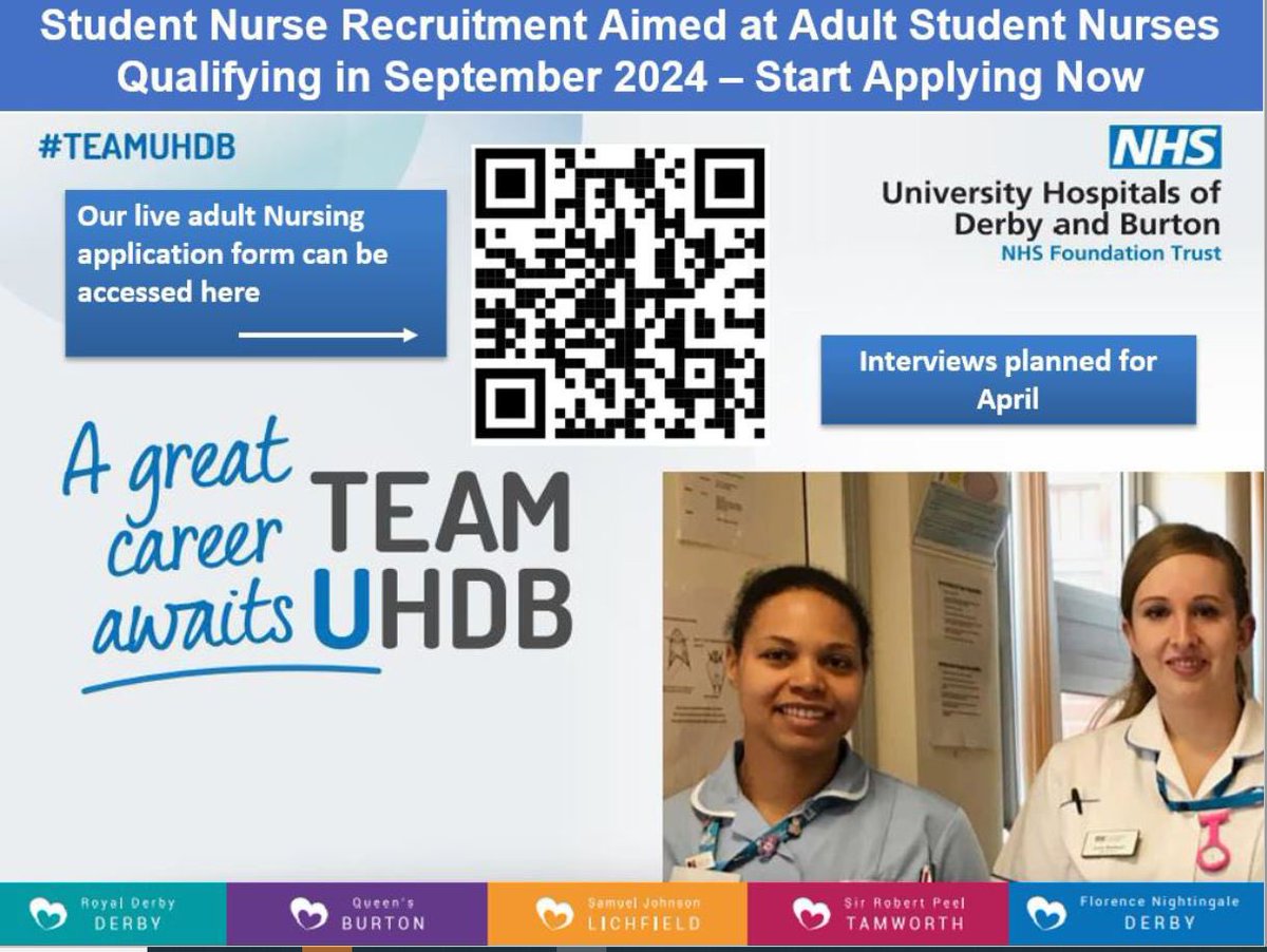 This is the newly qualified nurse Adults advert.  Please spread far and wide <a href="/UHDBTrust/">University Hospitals of Derby and Burton NHS FT</a> <a href="/UHDB_PLSU/">UHDB Practice Learning Support Unit</a> <a href="/PDTUHDB/">UHDB - Professional & Practice Development</a> <a href="/DivisionUhdb/">UHDB Medicine Division</a> <a href="/UHDB_DME/">DME</a> <a href="/CorrieHallswor1/">Corrie Hallsworth</a> <a href="/sophiejane2204/">Sophie Wright</a> <a href="/JennySinclair5/">Jenny Sinclair 💙</a> <a href="/AlisonR01544275/">Alison Reynolds</a> <a href="/TheatreUhdb/">UHDB Theatre Education</a> <a href="/LynseyHeald/">Lynsey Heald RN 💙</a>