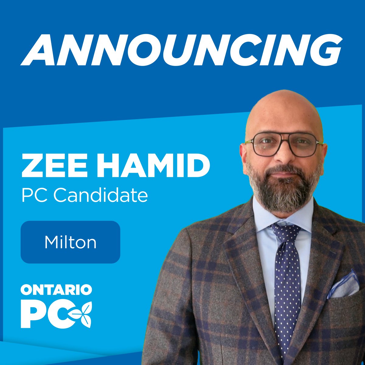 Join us in welcoming @ZeeInMilton as our Ontario PC Party by-election candidate! Zee is a champion for Milton who will help us get it done by building Highway 413 and extending two-way, all-day GO train service along the Milton line. Be part of our team: milton.ontariopc.ca