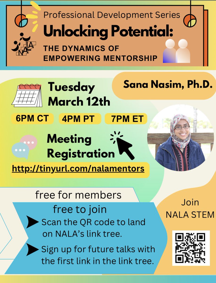 NALA’s March professional development session is here! Join us as this month's topic will be Unlocking Potential: The Dynamics of Empowering Mentorship, and will be led by Sana Nasim, Ph.D.!! 

Registration link is provided below: 

us02web.zoom.us/meeting/regist…
