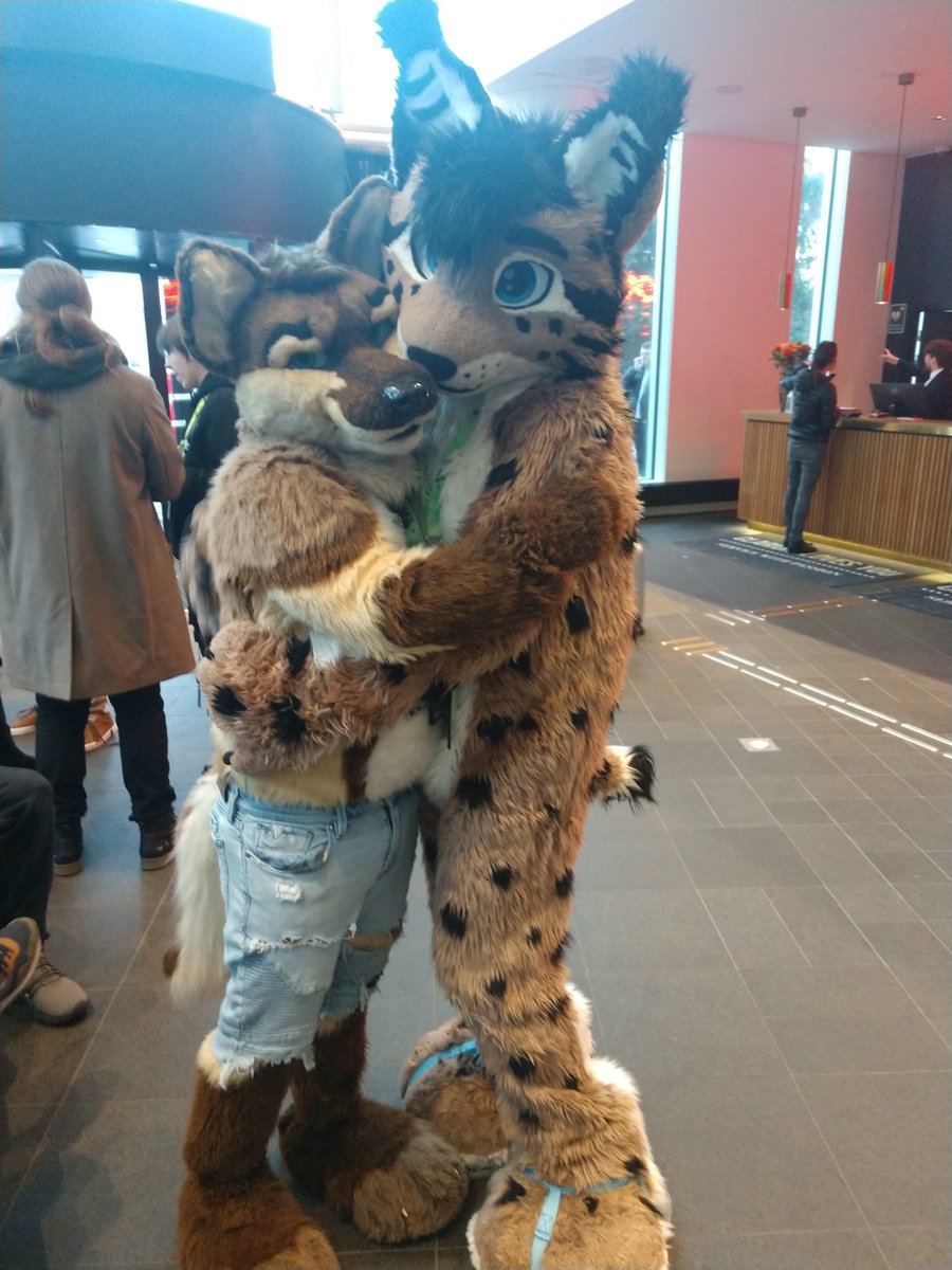 The very cute lynx @Japuk_fur getting Huggies from @laceaurora at #NFC2024 Photo by your's truly