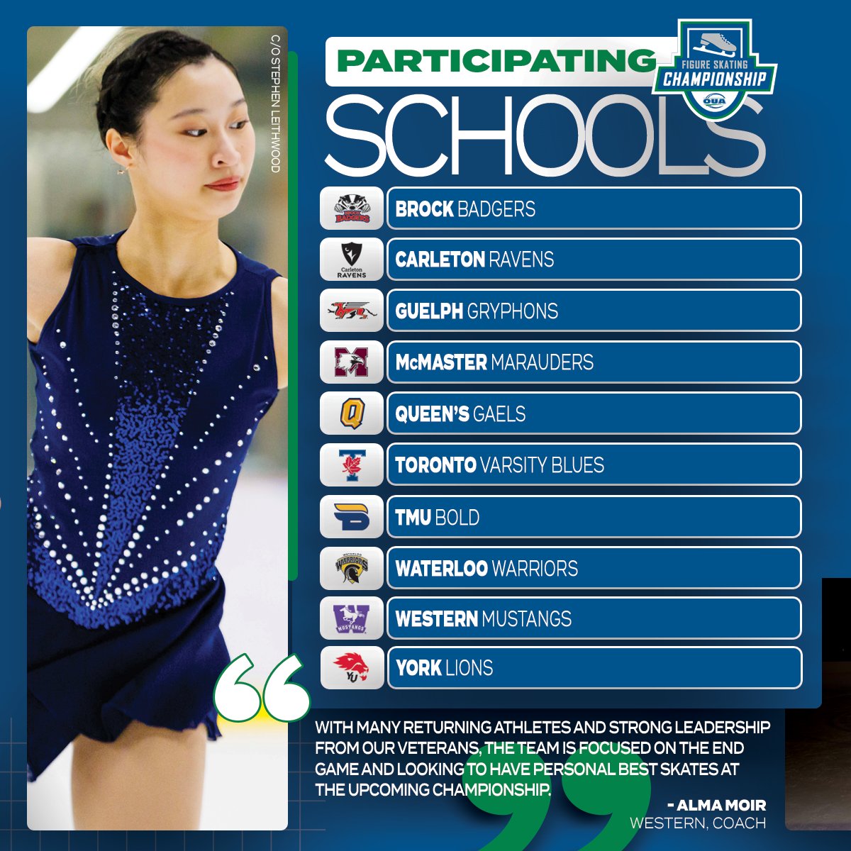OUAsport's tweet photo. With seven returning medalists making their way to Canada Games Park from March 5th to 6th, it will be an experienced collection of skaters leading the way for the defending champion @WesternMustangs at the 2024 #OUA Figure Skating Championship. 🏆⛸️

#WeAreONE | #BannerSeason