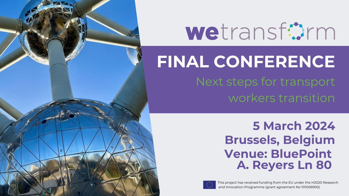 Tomorrow is the #WETRANSFORM final conference!🛎️

Join us online or in Brussels to discuss the outcomes of our #Horizon project and how we are changing the agenda for future #TransportWorkforce!

Check our agenda and speakers ➡️wetransform-project.eu/news-events/we…