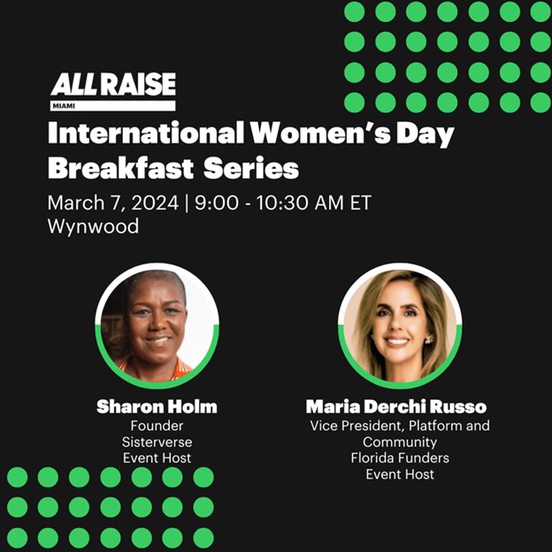 In celebration of International Women's Day, we will be hosting a breakfast for investors on Thursday, March 7th at Morgans Restaurant Wynwood, 9 AM - 10:30 AM.  Only a few spots left! See you on IWD!! Register here:  lu.ma/ar-mia-iwdbrea…
<a href="/AllRaise/">All Raise</a>
#investors #IWD2024