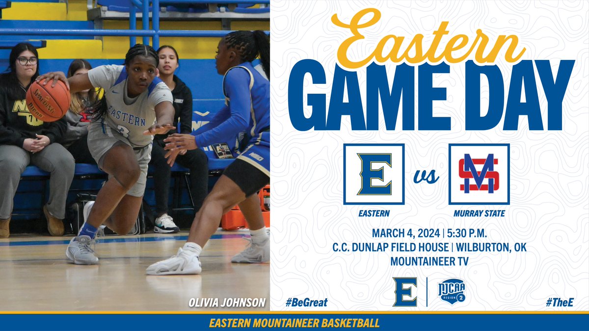 Eastern Women's Basketball (@eoscwbb) on Twitter photo It's Sophomore Day! The Mountaineers will wrap up the home season against Murray. Come support our ladies and give our sophomores a big send-off! #TheE #BeGreat #NJCAAWBB
π vs. <a href="/MSC_WBB/">πππ ππ¨π¦ππ§π¬ πππ¬π€πππππ₯π₯</a>
β° 5:30 PM
π C.C. Dunlap Field House
π Wilburton, OK
π₯ eoscathletics.com/mountaineertv It's Sophomore Day! The Mountaineers will wrap up the home season against Murray. Come support our ladies and give our sophomores a big send-off! #TheE #BeGreat #NJCAAWBB
π vs. <a href="/MSC_WBB/">πππ ππ¨π¦ππ§π¬ πππ¬π€πππππ₯π₯</a>
β° 5:30 PM
π C.C. Dunlap Field House
π Wilburton, OK
π₯ eoscathletics.com/mountaineertv