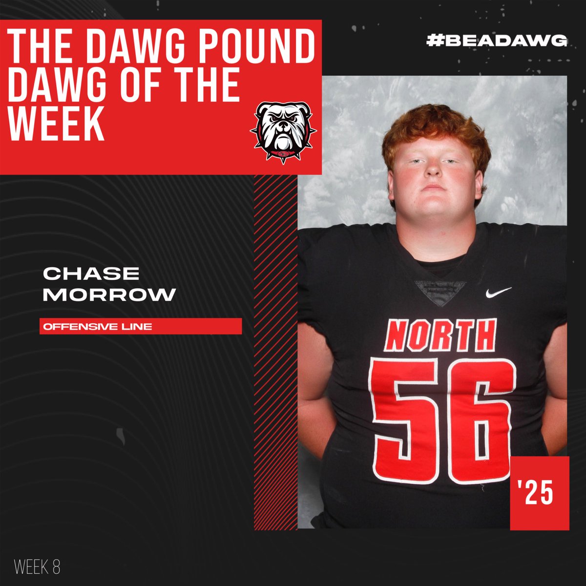 The Dawg Pound Dawg of the Week was ‘25 OL Chase Morrow! <a href="/chasemorrow56/">Chase Morrow</a> worked at a #CHAMPIONSHIP level this past week! Can’t wait to watch the big fella get after it this year! LETS GO!!

#FAMILY #NORTH #CHAMPIONSHIPEVERYDAY #BEADAWG #VT24