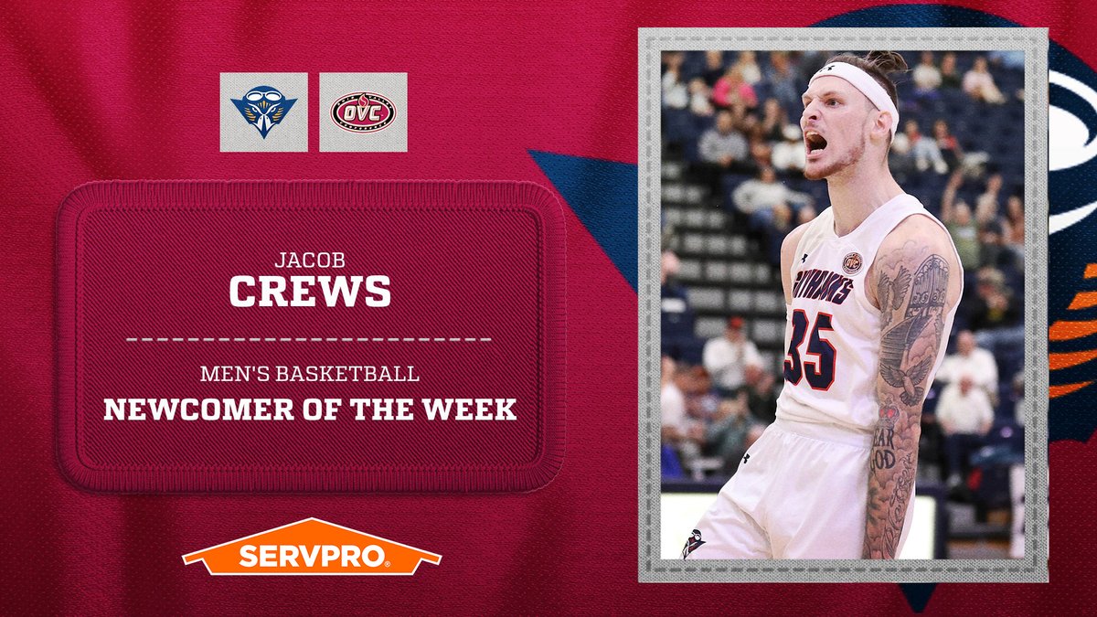 𝗢𝗩𝗖 𝗠𝗲𝗻'𝘀 𝗕𝗮𝘀𝗸𝗲𝘁𝗯𝗮𝗹𝗹 🏀 𝗖𝗼-𝗡𝗲𝘄𝗰𝗼𝗺𝗲𝗿 𝗼𝗳 𝘁𝗵𝗲 𝗪𝗲𝗲𝗸
<a href="/SkyhawkHoops/">UT Martin Basketball</a> G/F Jacob Crews (<a href="/JacobCrews0/">Jacob Crews</a>)

• Averaged 23.0 points, 8.0 rebounds &amp; 1.5 assists/game while hitting 47.1% from 3-point range

#OVCit | #MartinMade | Presented by <a href="/SERVPRO/">SERVPRO</a>