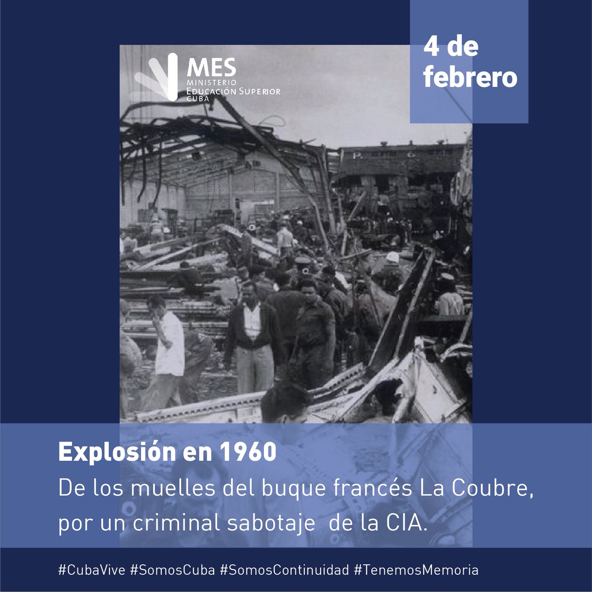 El 4 de marzo de 1960 marcó la realidad de #Cuba con el cruel sabotaje al vapor La Coubre.
64 años después nuestro compromiso sigue siendo ¡Patria o Muerte! ¡Venceremos! 
#TenemosMemoria