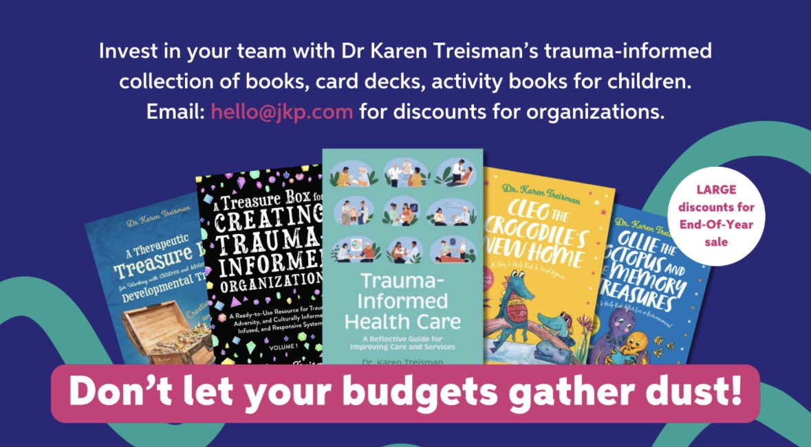 With end of financial year coming up <a href="/JKPBooks/">JKP Books</a> are offering fab discounts and bulk buy offers on all of my resources including workbooks, story books, text books &amp; cards. Including my newest soon to be released trauma informed healthcare.