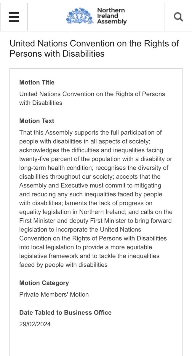 Thanks to @DannyDonnelly1 @sianalliance @KateNicholl & @NickDMathison for tabling this @niassembly plenary item / motion in regards to the UNCRPD.