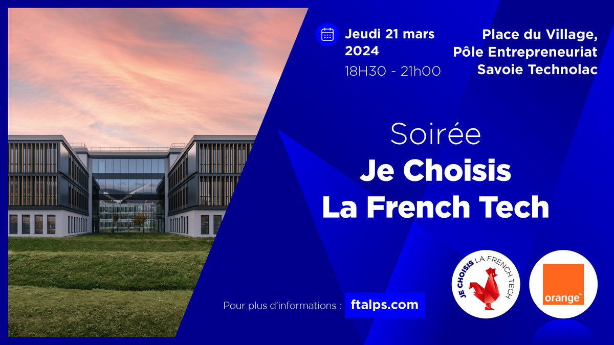 La French Tech Alpes - Chambéry (@ftalpeschambery) on Twitter photo Soirée alpine "Je choisis <a href="/LaFrenchTech/">La French Tech</a>"
Programme : Des retours d'expérience, pitchs Grands Groupes et Institutionnels, pitchs start-up et un cocktail de réseautage pour faciliter les échanges.
Inscription : helloasso.com/associations/l…
#jechoisislafrenchtech #jclft #pitchs Soirée alpine "Je choisis <a href="/LaFrenchTech/">La French Tech</a>"
Programme : Des retours d'expérience, pitchs Grands Groupes et Institutionnels, pitchs start-up et un cocktail de réseautage pour faciliter les échanges.
Inscription : helloasso.com/associations/l…
#jechoisislafrenchtech #jclft #pitchs