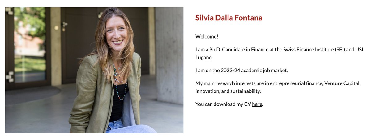 Michael Ewens (@startupecon) on Twitter photo Silvia Dalla Fontana <a href="/silviadieffe/">Silvia Dalla Fontana</a> (University of Lugano)
Silvia will join ESCP Business School as an Assistant Professor of Finance.
sites.google.com/view/silvia-da… Silvia Dalla Fontana <a href="/silviadieffe/">Silvia Dalla Fontana</a> (University of Lugano)
Silvia will join ESCP Business School as an Assistant Professor of Finance.
sites.google.com/view/silvia-da…