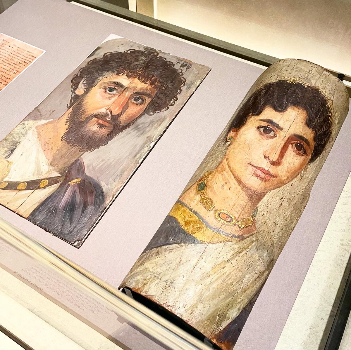 gothicbookworm's tweet photo. Last month I visited the @britishmuseum’s Legion: Life in the Roman Army exhibition &amp; saw these two mummy portraits. There was not a lot of info, but the portraits are of ‘a soldier and a high-status woman in Roman Egypt dated around AD 160-170’
#Egyptology #Reception 
📸 my own https://t.co/XHGNYaqjue