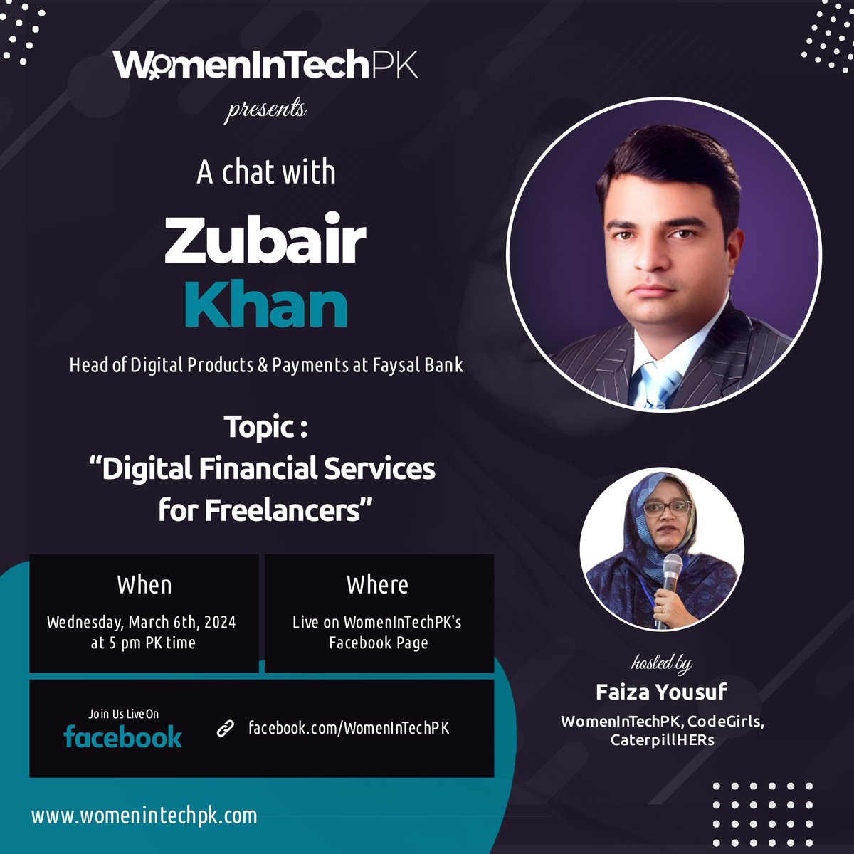 Join our conversation with Zubair Khan from Faysal Bank on Digital Financial Services for Freelancers. We will talk about their newest offering that helps freelancers get a USD account and Zubair’s take on bringing better services to the ecosystem. #WomenInTechPK