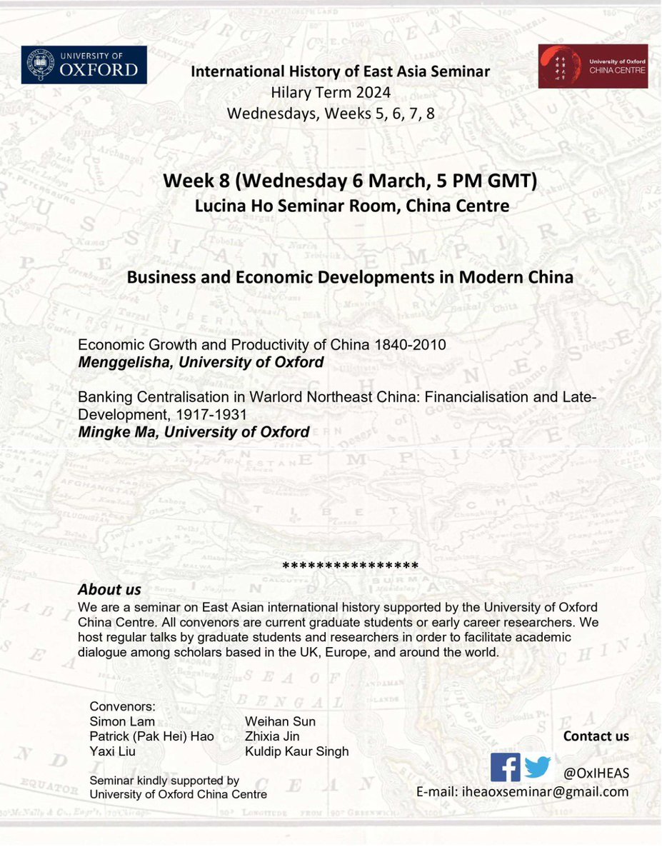 Do join us at the Lucina Ho Seminar Room at @ox_chinacentre for our Week 8 session this Wednesday at 5pm GMT on Business and Economic Developments in Modern China - looking forward to seeing everyone there! Please note that this session is in person only.