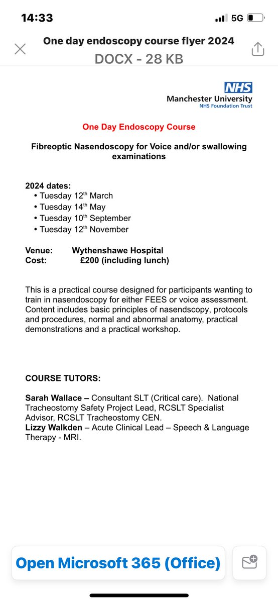 For any SLTs interested in learning nasendoscopy for FEES or voice examinations, we have 1 day scoping courses at Wythenshawe hospital. Tel 0161 291 2864 to book