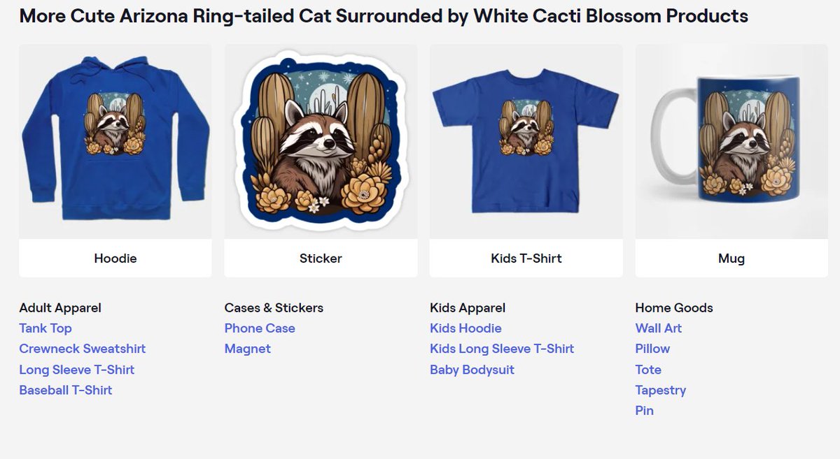 TaicheTees's tweet photo. Cute Arizona Ring-tailed Cat Surrounded by White Cacti Blossom - Arizona State - #TShirt #teepublic taiche #arizona #phoenix #az #scottsdale #NationalArizonaDay #June21 #travel #arizonaday #Ringtail #wildlife #CartoonArt #cute https://t.co/o429uSrBZs https://t.co/92cEWet056