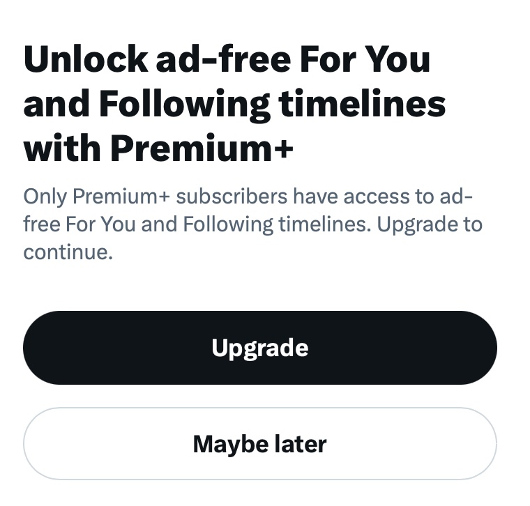 Chief Twit has a new nuisance pop-up for people #BlockingTheBlue #BlockTheBlue (it happens when you *mute a user*'s ad tweet, choose 'Maybe Later' & finish task of muting (conversation & user) & blocking  microseconds later than usual, keep your $, don't subsidize a billionaire)