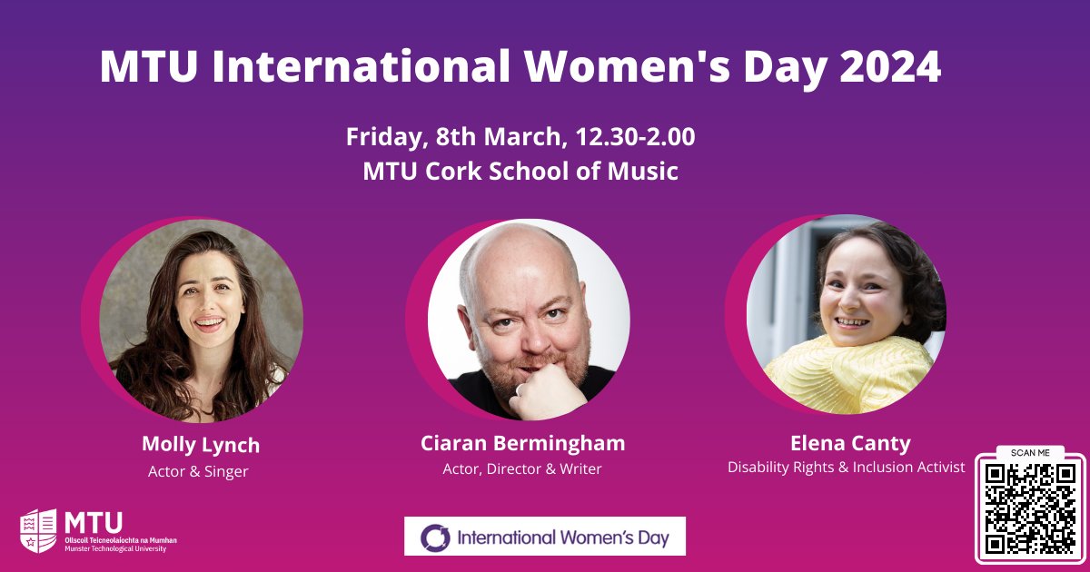 We are delighted to host #IWD2024 celebrations for MTU on Mar 8. The theme #InspireInclusion. feat speakers, music and dance performances by @elenacanty @Mollyblynch @Ciaranber & Inclusive Music Ensemble. All staff and students welcome. Reserve tickets rb.gy/1c0yzs