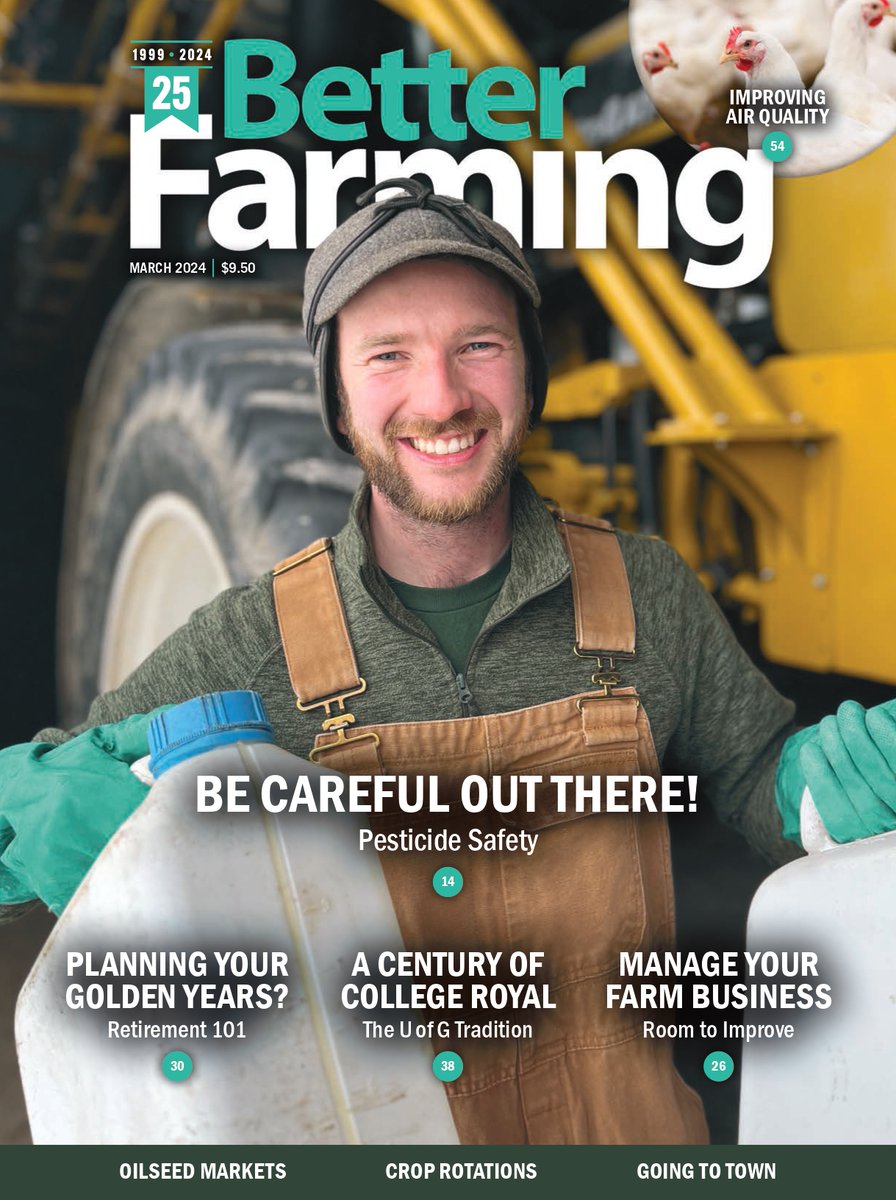 Our March edition of Better Farming is arriving in mailboxes now!

Before planting starts, take time to review safety standards on your farm. Read more about safe pesticide handling on Page 14, with reminders from <a href="/jddyck/">James Dyck</a>, <a href="/planfarmsafety/">CASA/ACSA</a>, and <a href="/NufarmCA/">Nufarm Canada</a>.

betterfarming.com/flippingbook/b…