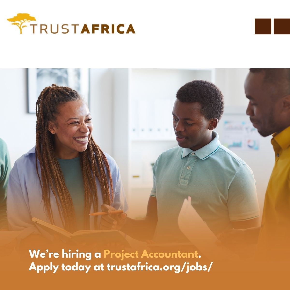 We are hiring trustafrica.bamboohr.com/careers/22 OSITION: Project Accountant Project: African Youth Panel Location: Dakar, Sénégal Application Deadline: 14-March-2024 Area of Focus: Finance and Accounting Languages Required: English or French)