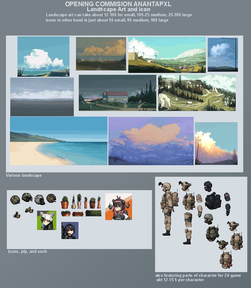 Rcpxl's tweet image. heya! im Ananta, first grade on Highschool lol, today im opening my commision and finally adding my poster, im very thankful for everyone who always supporting my art, retweet will be helpful, payment via paypal, and you can dm me for commision!
#pixelart #commision #portfolio
